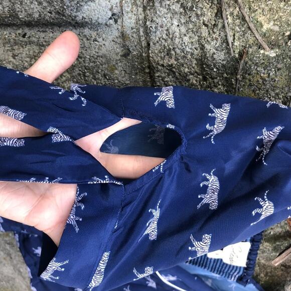 Cleobella Satin Tigers Print Pan Collar Sailor Crop Blouse Blue Small - Picture 4 of 12